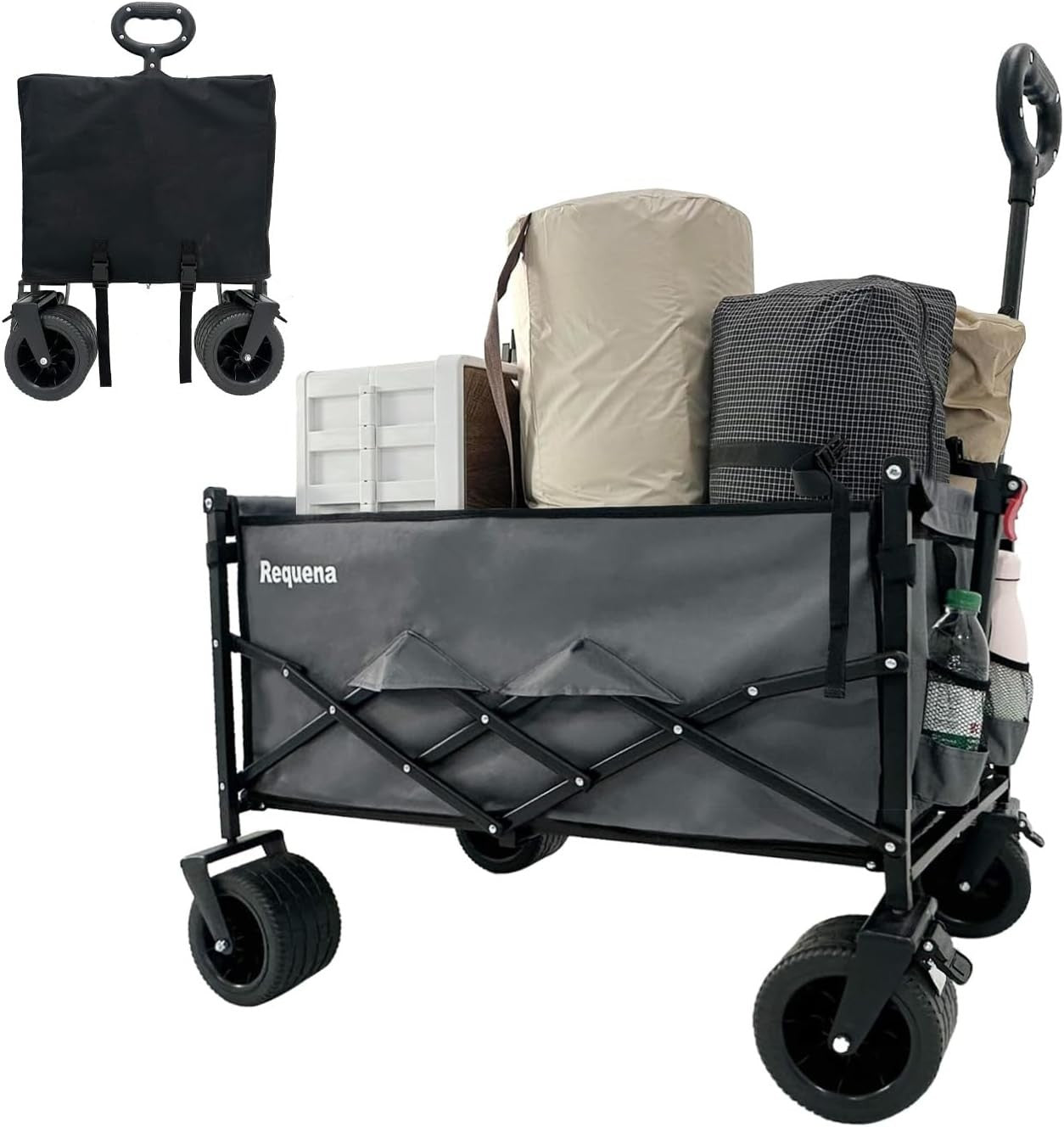Grey Heavy Duty Folding Wagon Wide Wheel Camping Garden Beach Trolley 330lb