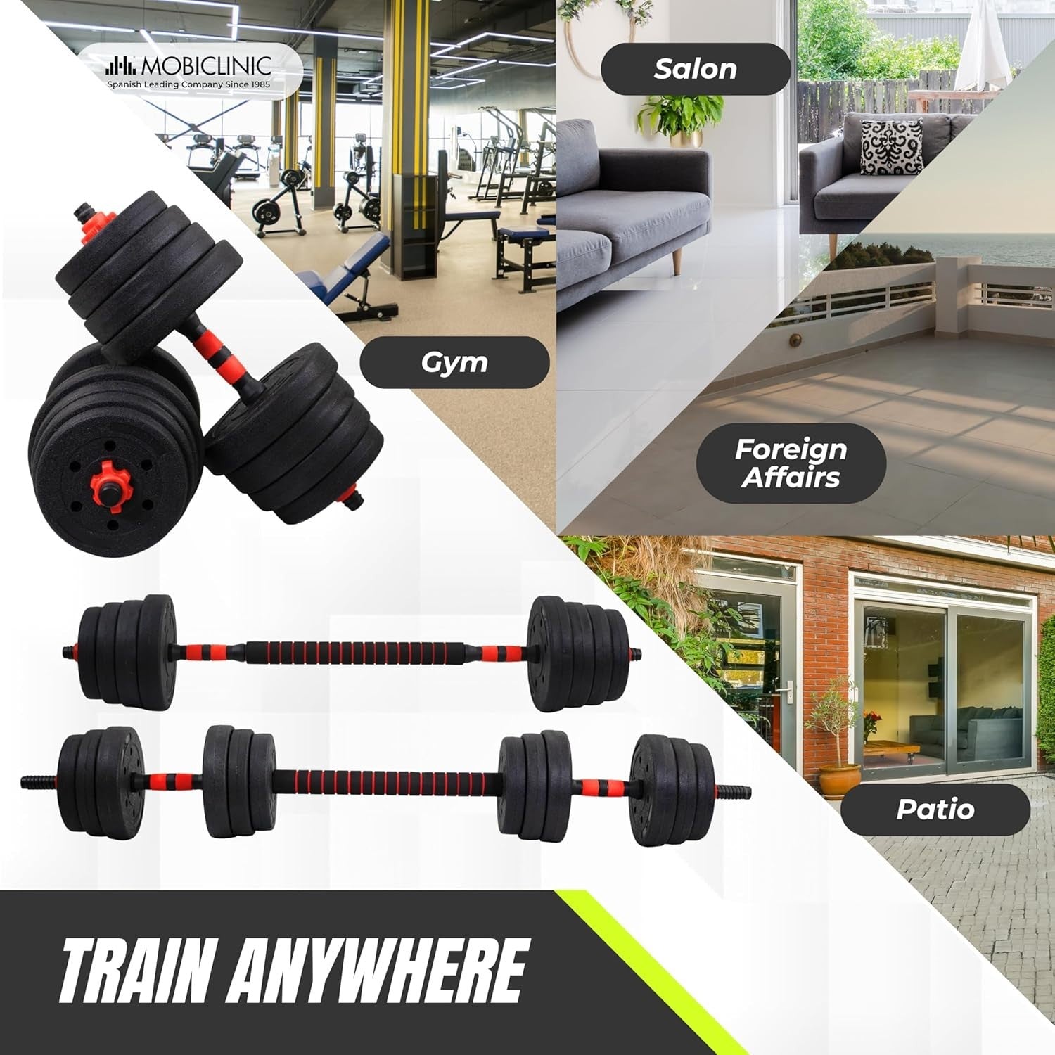 Adjustable Dumbbells 20kg or 30kg 2-in-1 Barbell Set Non Slip Home Gym