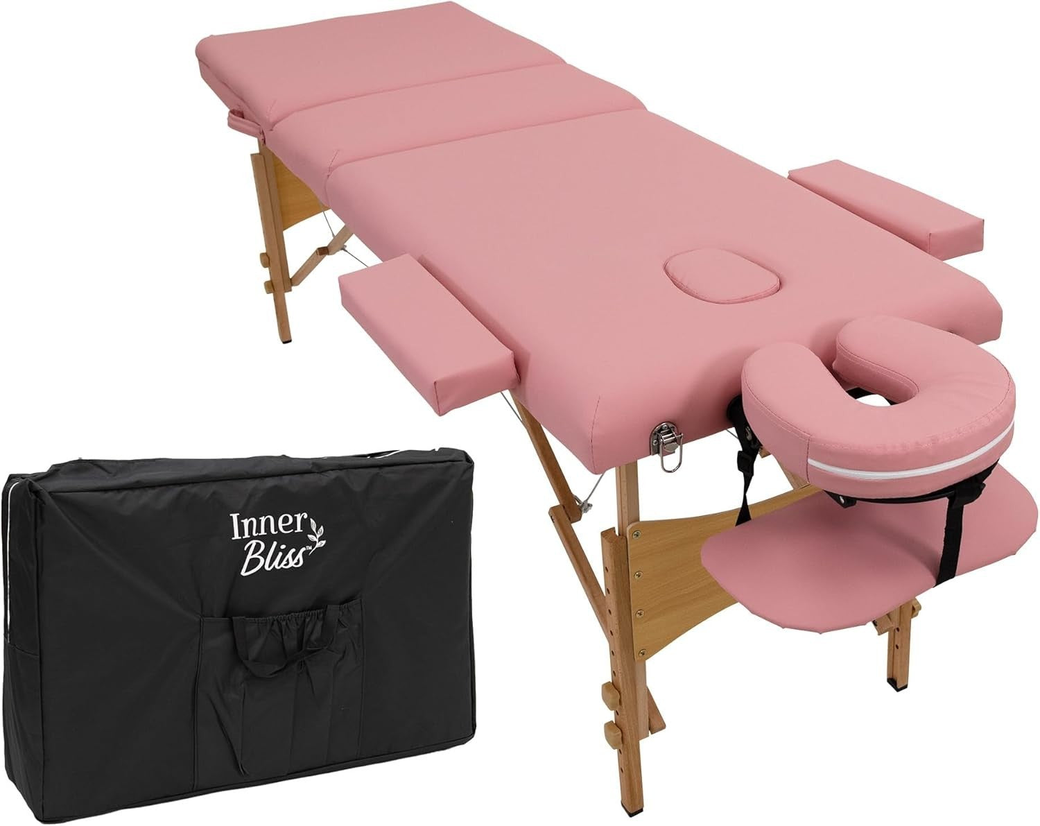 Portable Massage Table 3-Section Folding Therapy Bed w/ Backrest Cradle Pink