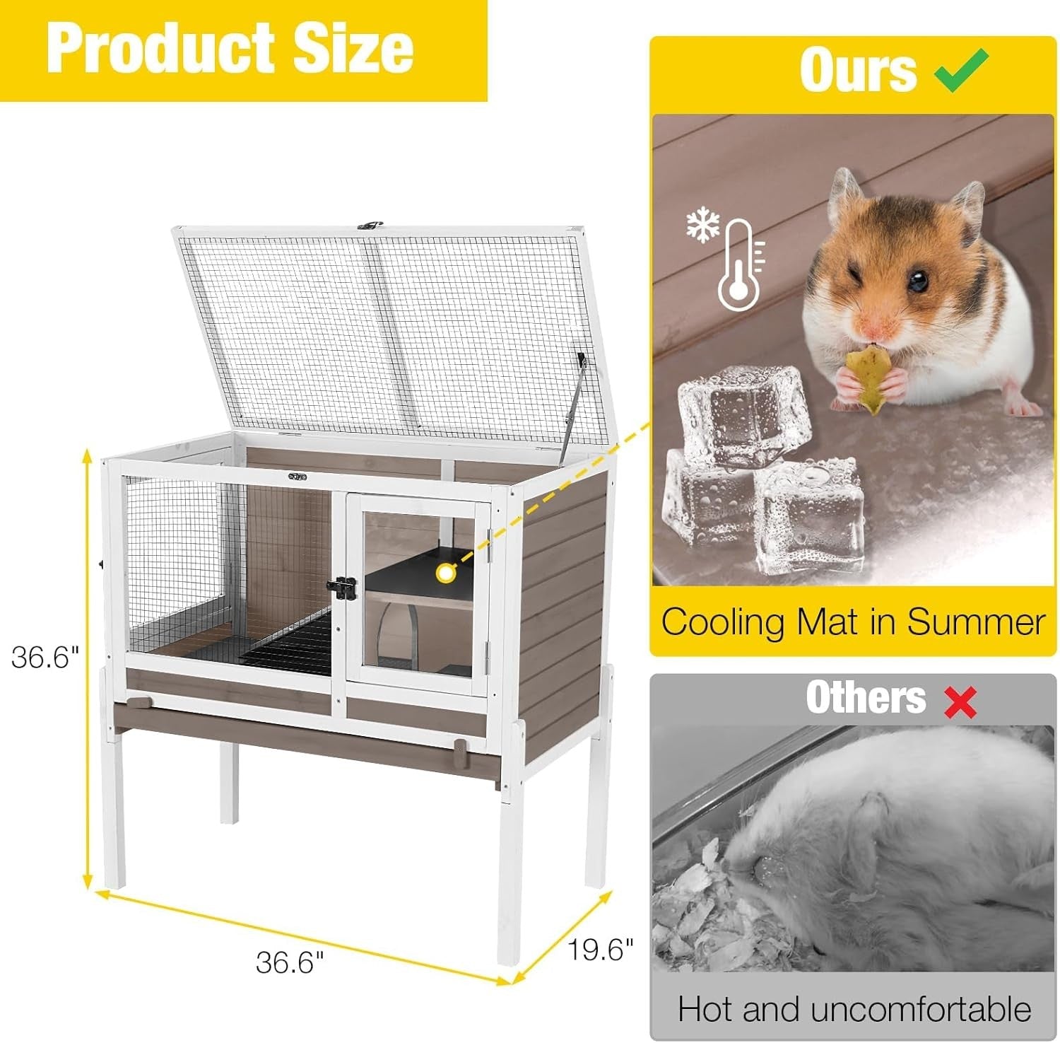 Indoor Guinea Pig Cage 2 Wooden Hutch with Stand Ramp