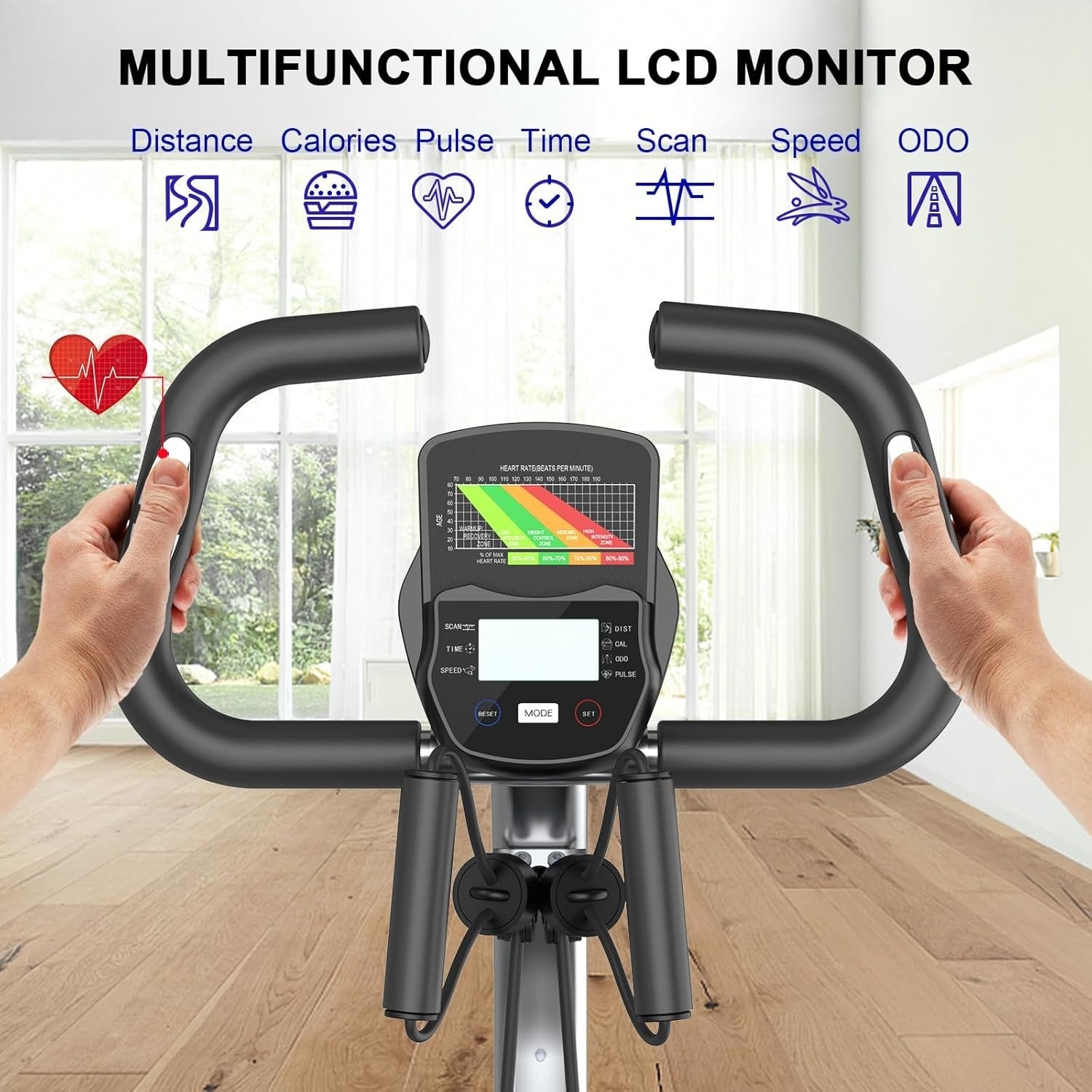 Foldable Magnetic Exercise Bike w/ LCD, 8 Levels, Heart Rate Sensors & Bands