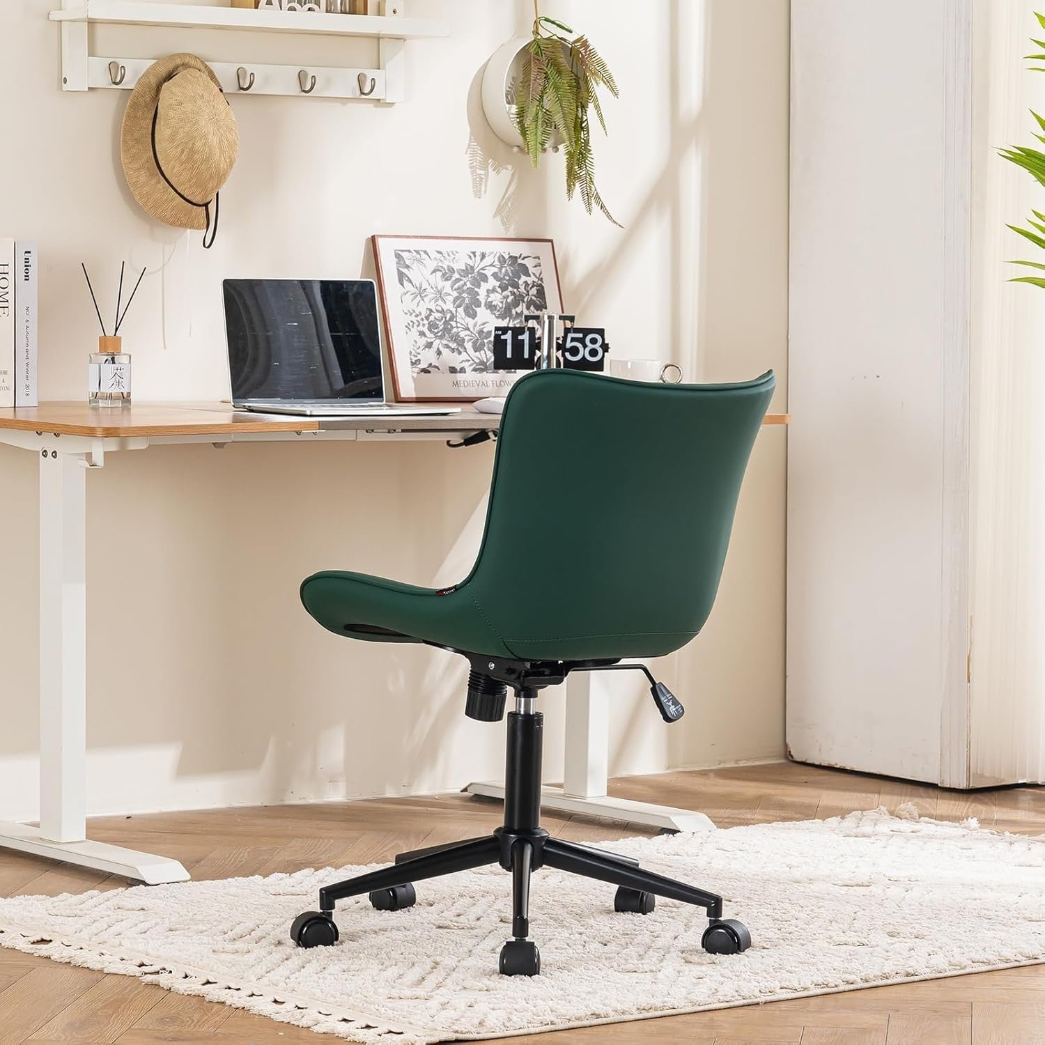 Ergonomic Office Chair Dark Green Faux Leather Desk Swivel Adjustable Height