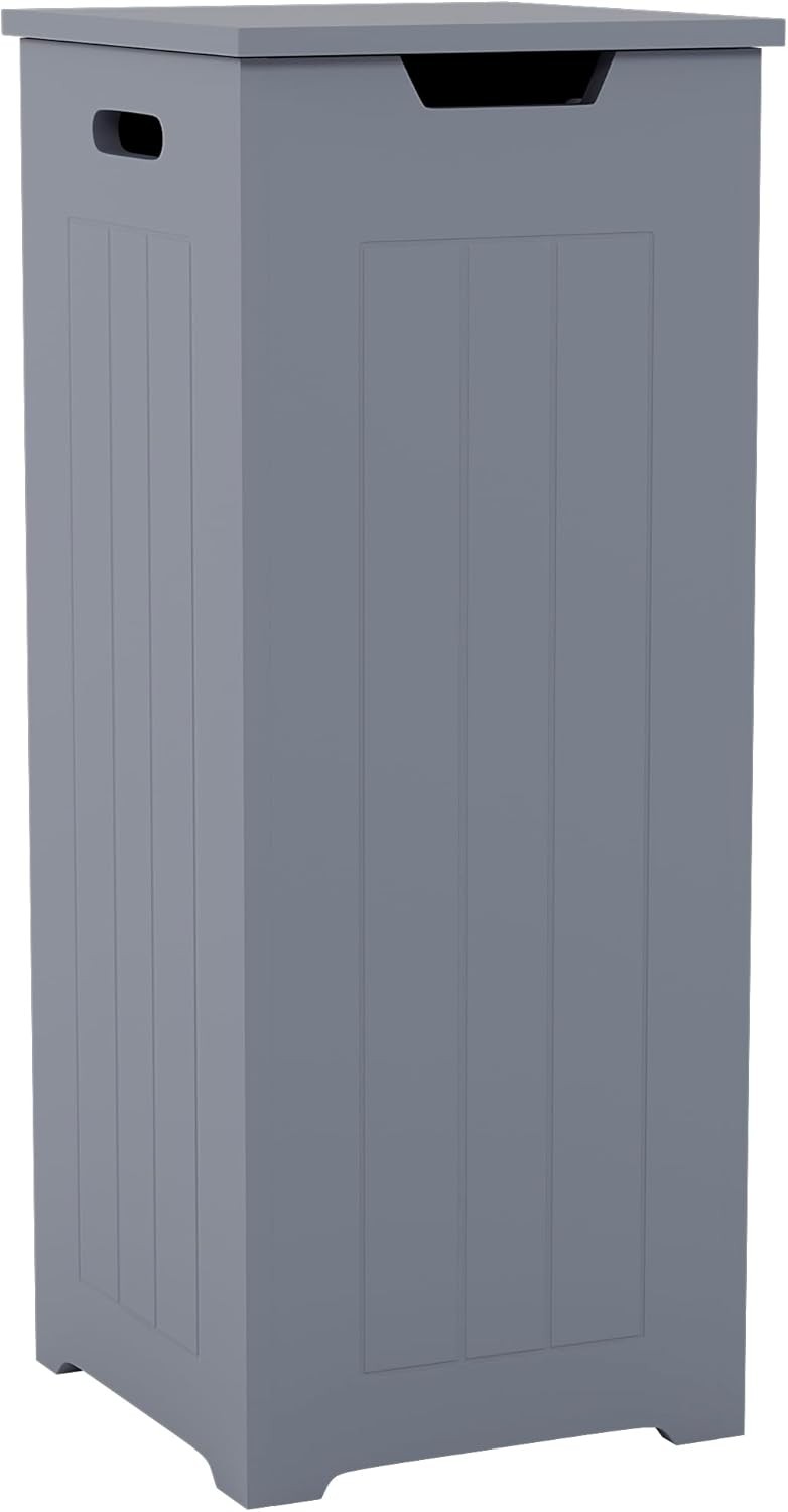 Grey Laundry Hamper Cabinet Slim Bathroom Storage Unit Modern 77x30x30cm
