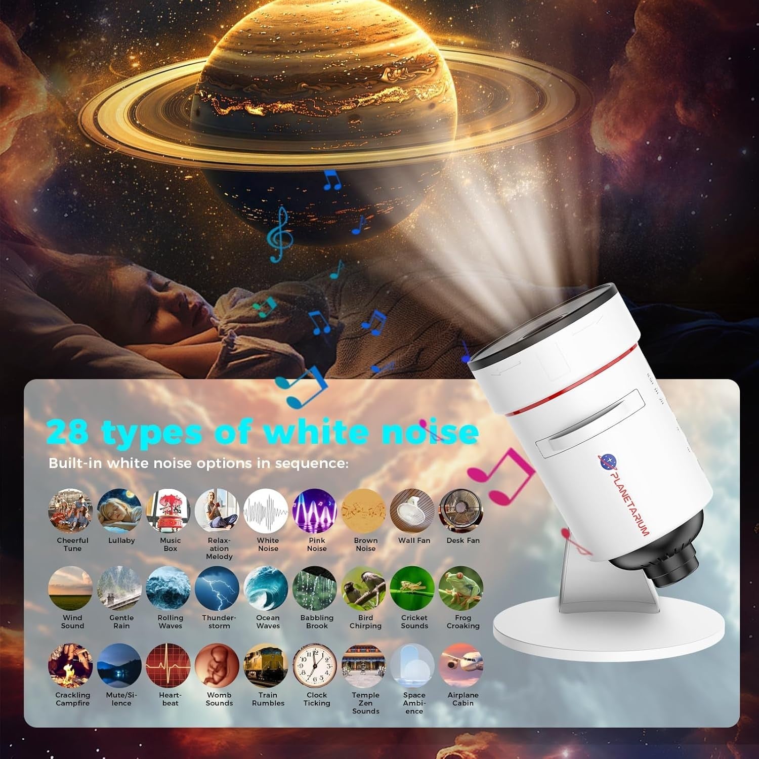 Galaxy Star Projector with White Noise 28 Sounds 10 Sky Scenes Sleep Light