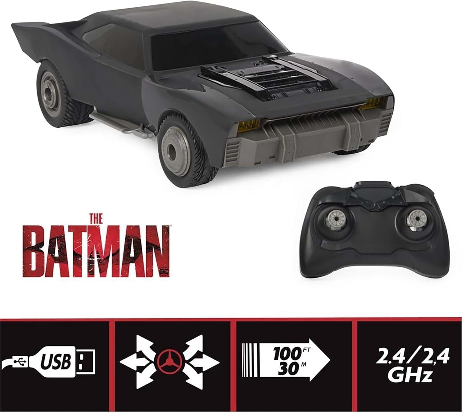 Turbo Boost Batmobile RC Car for Kids 4+, 1:15 Scale Remote Control Car w/ Light