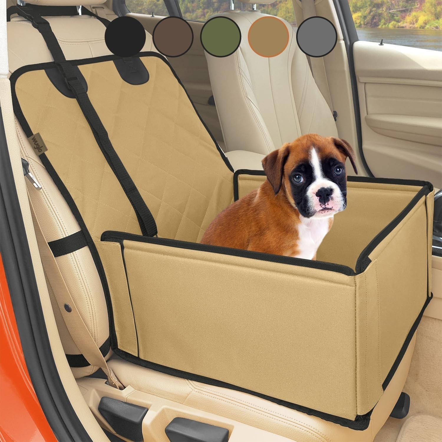 Extra Stable Dog Booster Car Seat Waterproof Travel Bed Beige 12kg