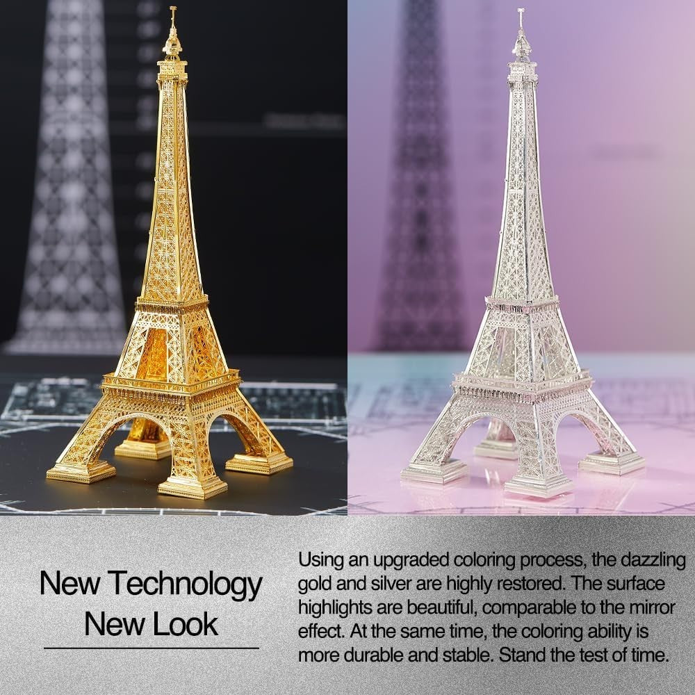 3D Metal Puzzle Eiffel Tower Model Kit, 96 pcs, Stainless Steel, Display