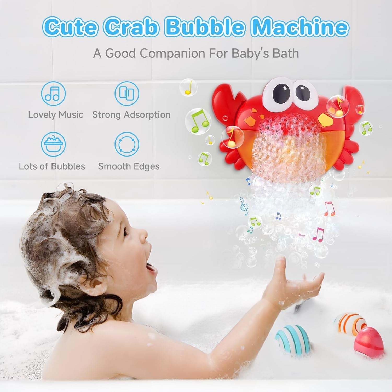 Crab Bath Bubble Machine with Music Baby Toddler Bath Toy Red