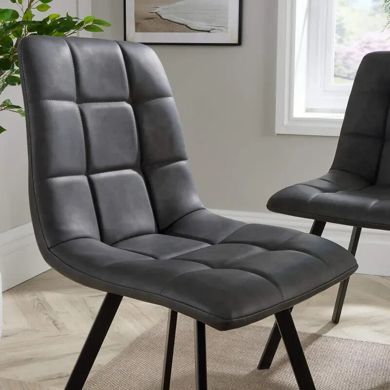 2 Grey Fabric Dining Chairs w/ Black Metal Legs Padded Seat Kitchen Set