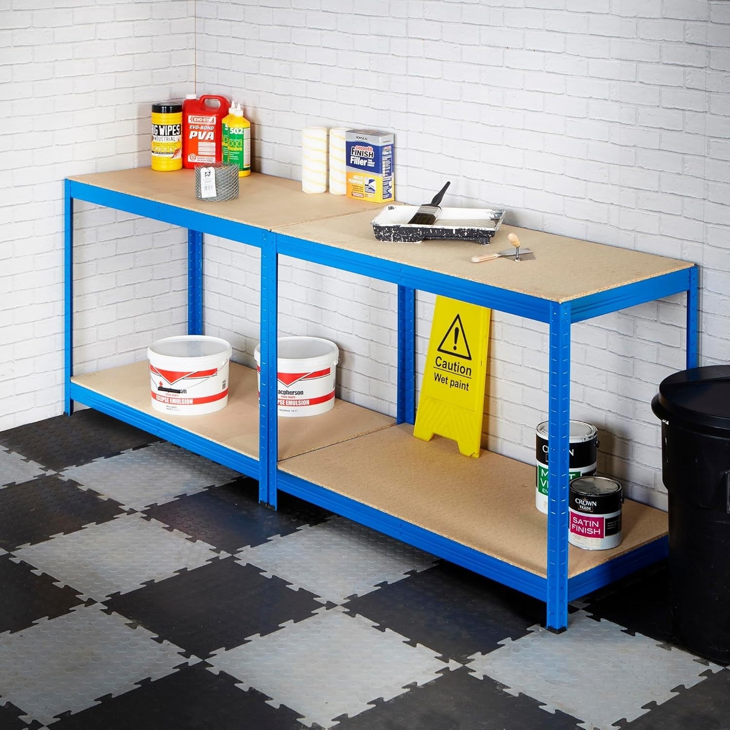 2x Industrial Workbenches 1400mm Wide 300kg Load Each with Adjustable Shelf