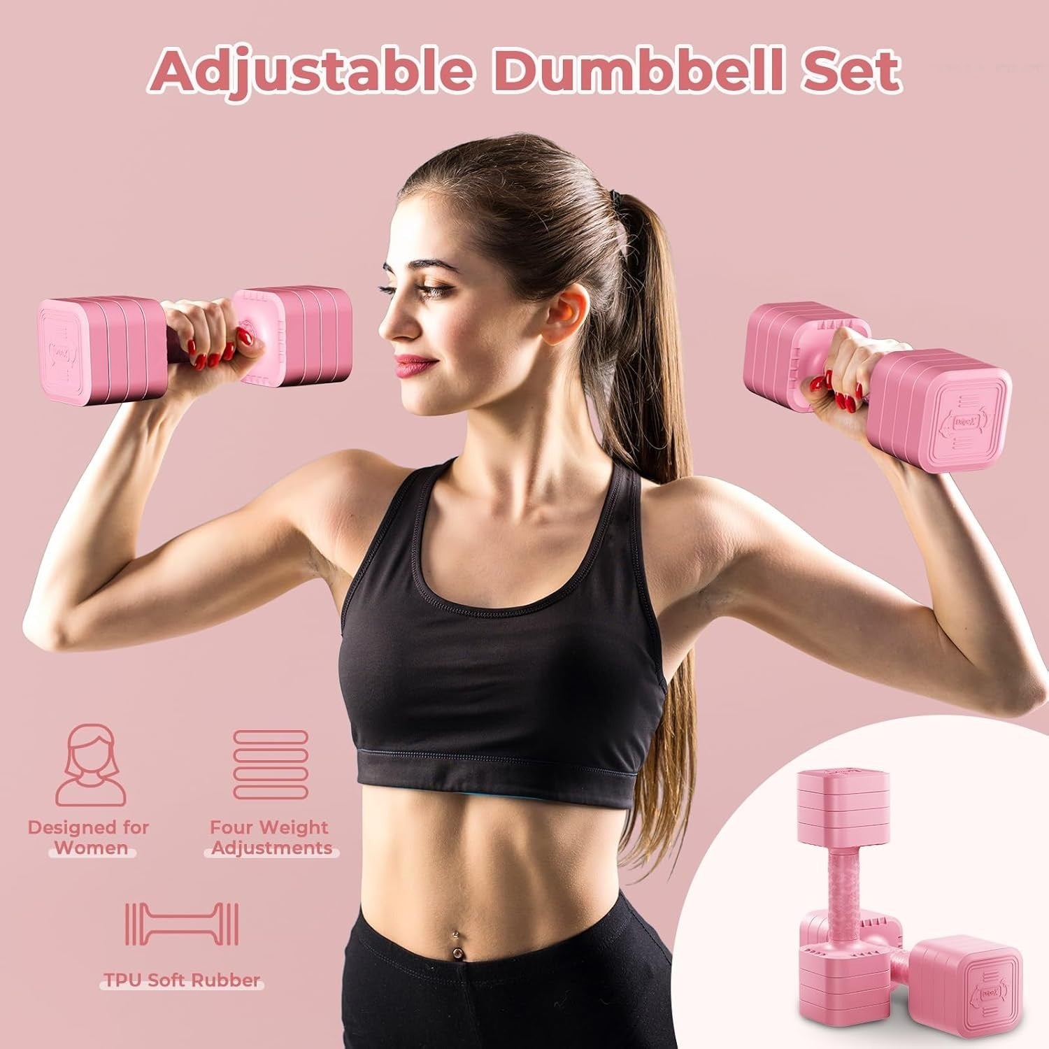 Adjustable Dumbbells Pair 2–5kg 4 in 1 Non Slip Home Gym Weights