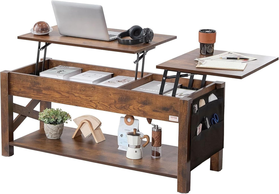 Lift Top Coffee Table with Storage, Pop-Up Wood Table 120cm for Living Room