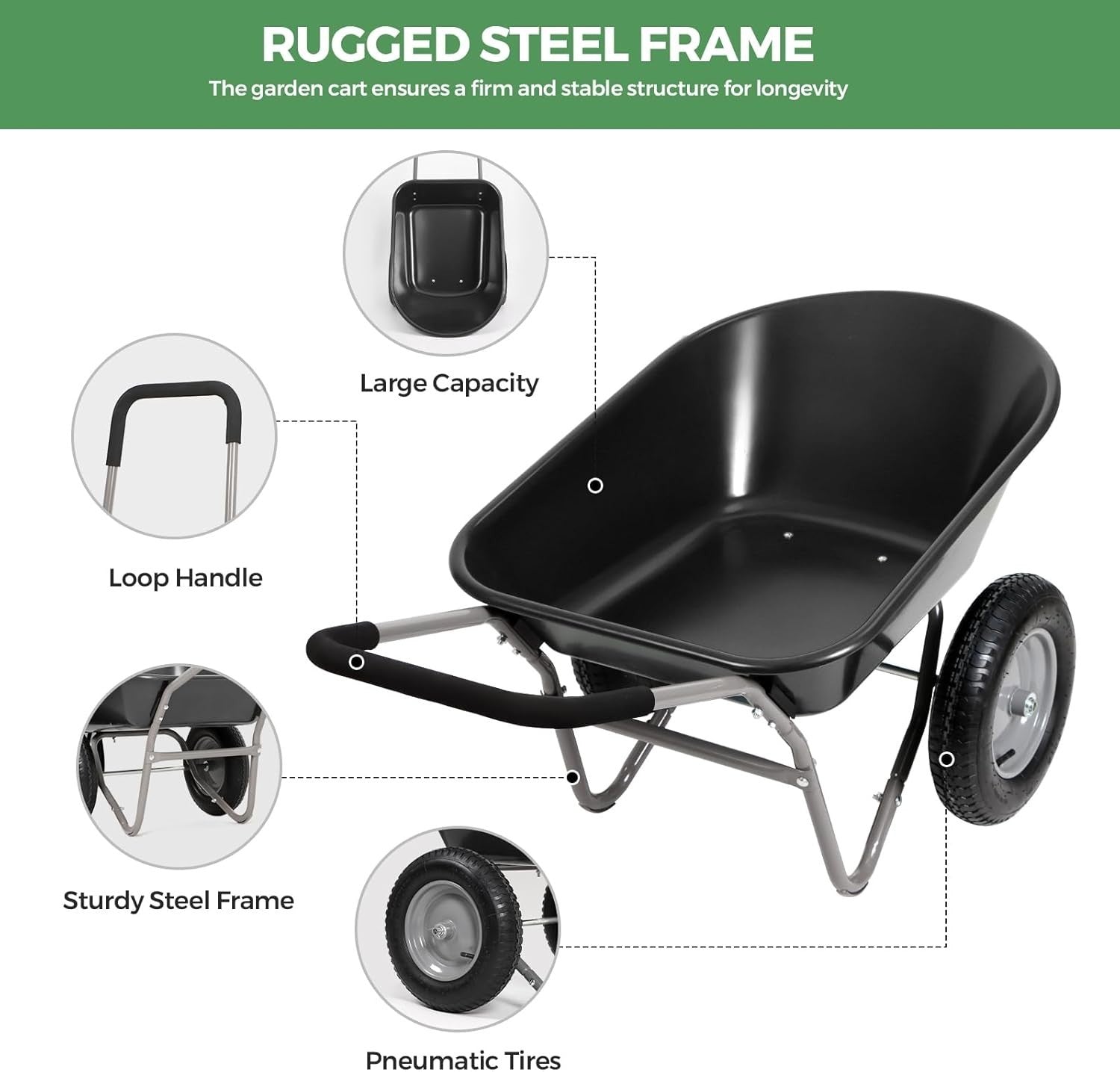 85L 2-Wheel Garden Trolley – Heavy Duty Cart w/ Pneumatic Tyres 150kg Capacity