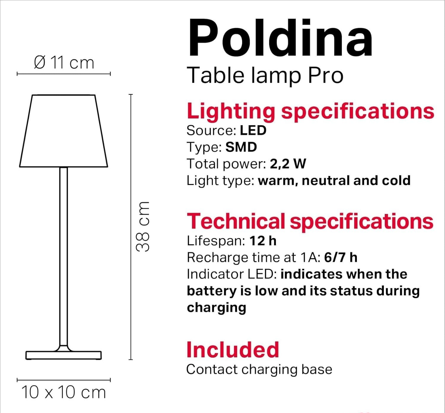 Rechargeable Cordless Table Lamp with Touch Dimmer, Outdoor/Indoor LED Light