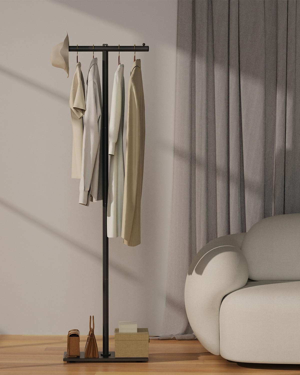 T-Shaped Metal Coat Rack 175cm Heavy-Duty Clothes Stand with Marble Base