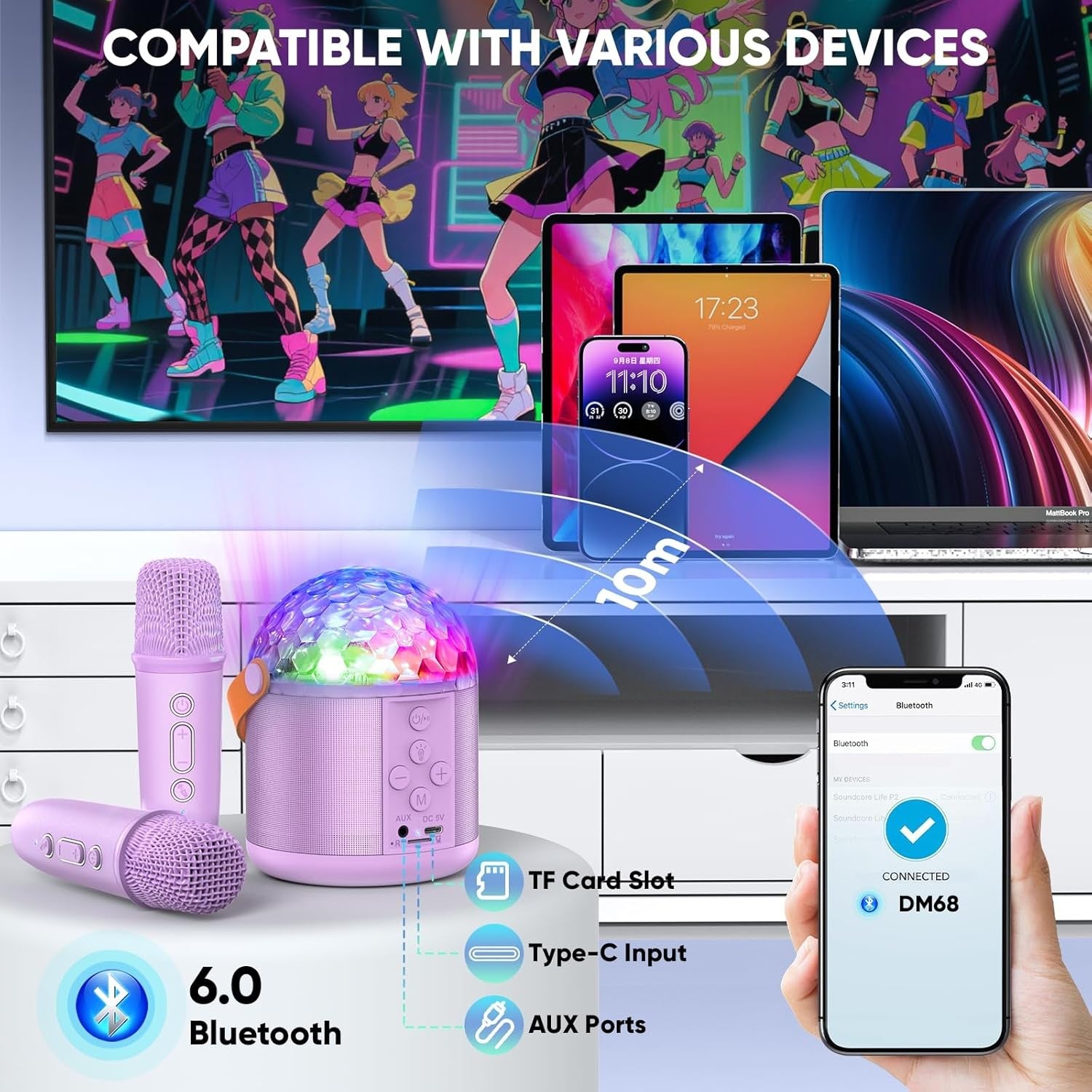 Girls Mini Karaoke Machine with 2 Mics LED Party Speaker Gift