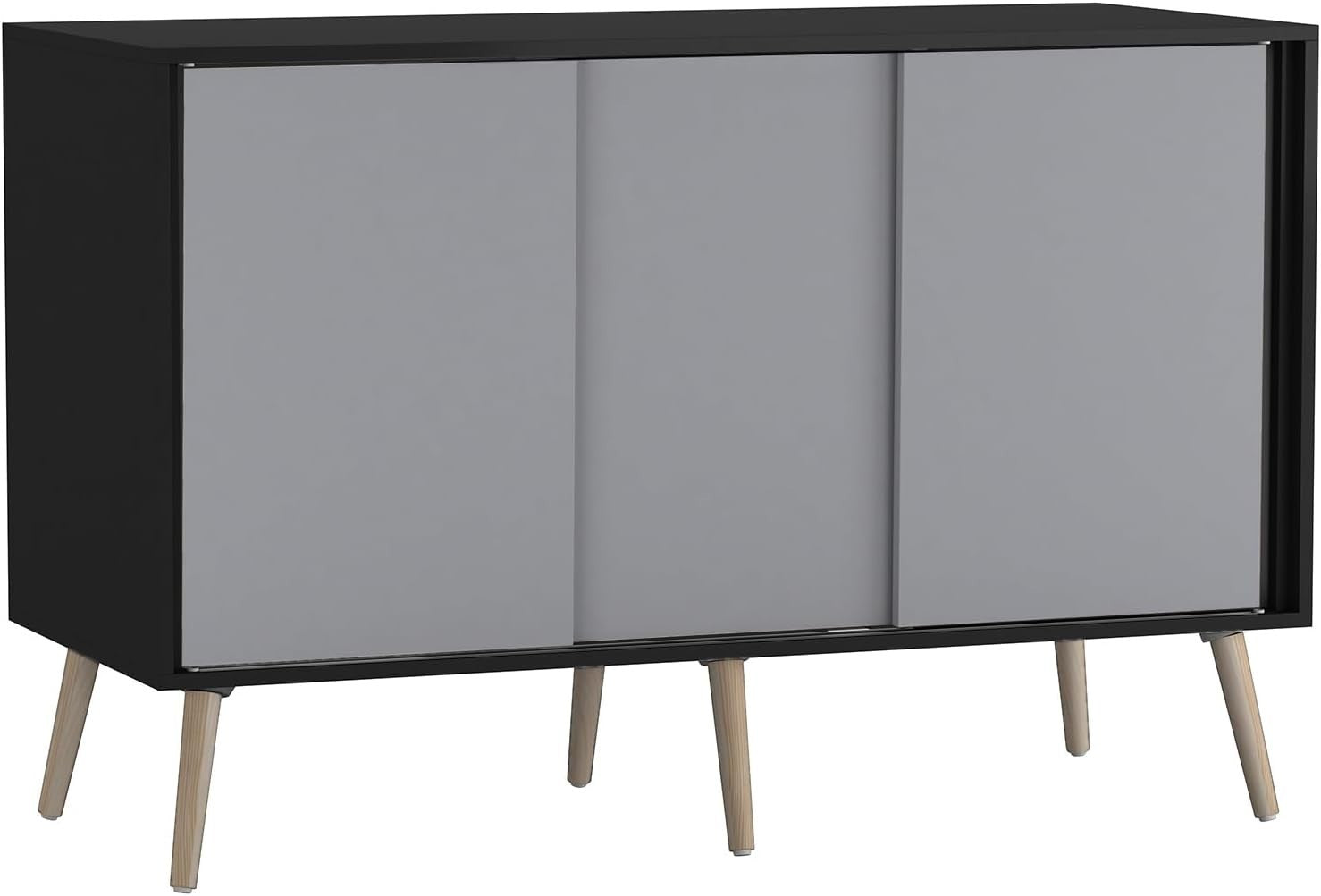 Modern Sideboard Cabinet Oak with Grey Doors| Sliding Doors Storage Unit 3 Door