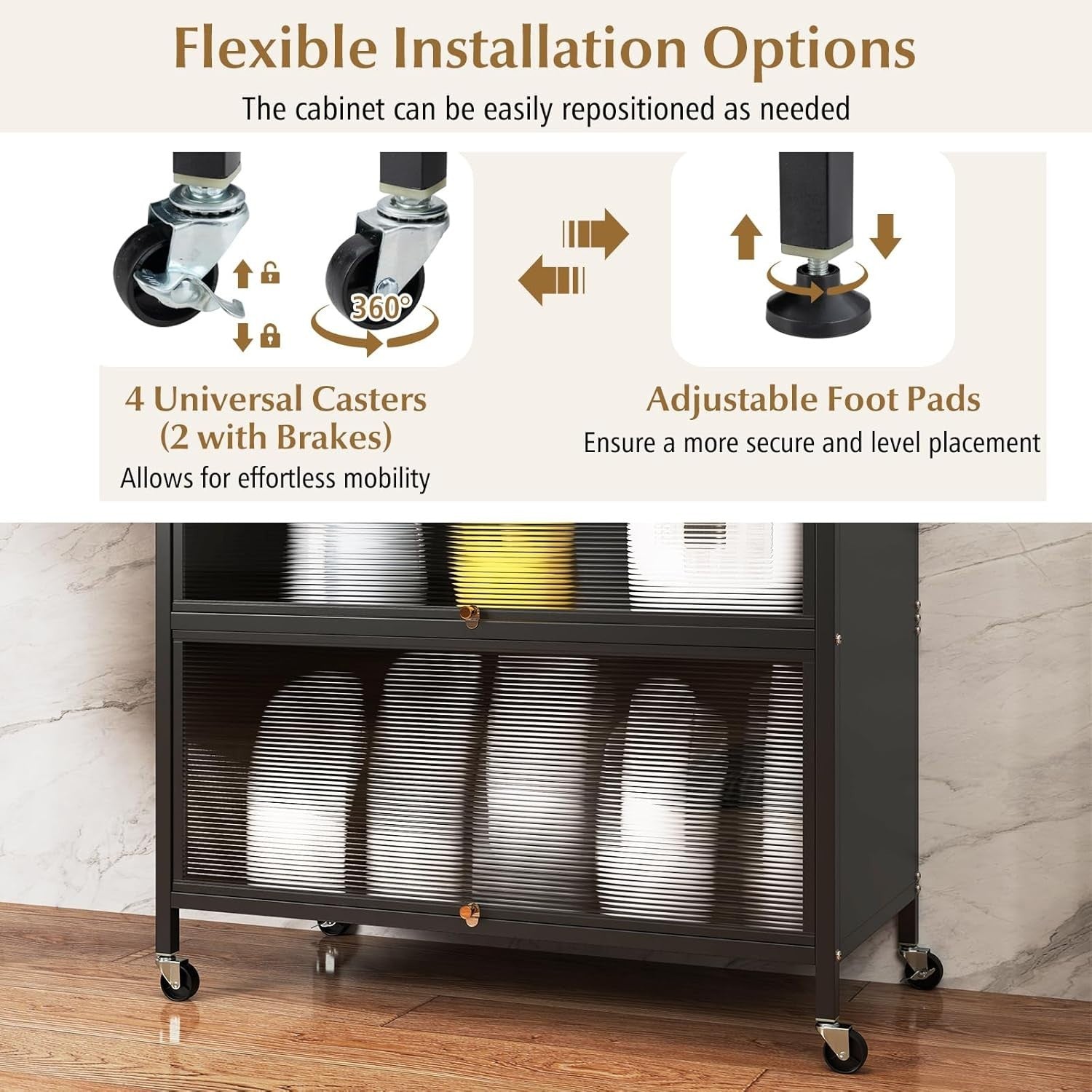 80x40x181cm Black Rolling Kitchen Cabinet 6-Tier Pantry Storage with Wheels