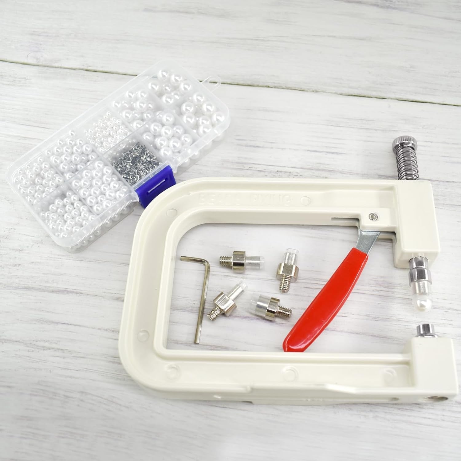 Pearl Setting Hand Press Machine Kit White Beads Rivet Tool DIY