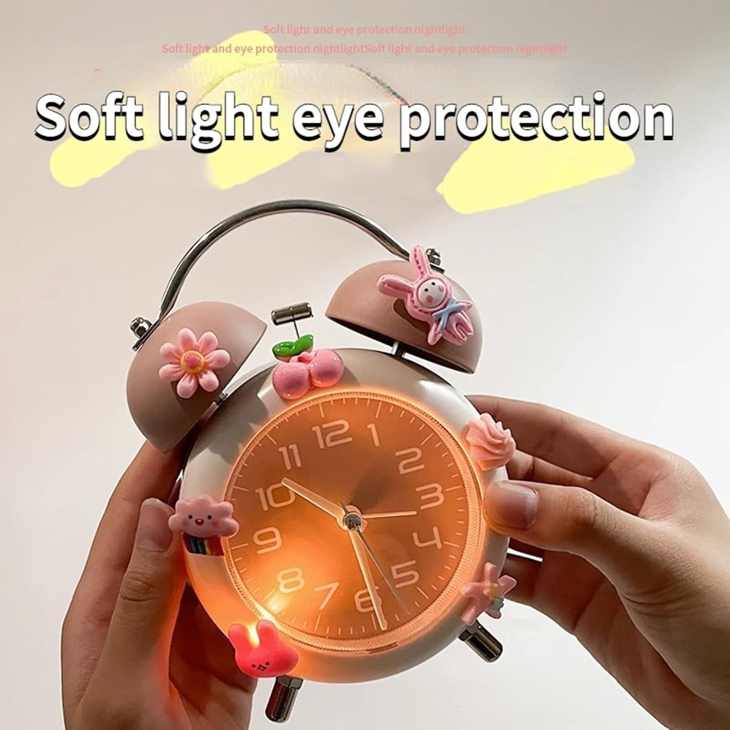 Cute Silent Alarm Clock for Heavy Sleepers Kids Students Retro Bell Design