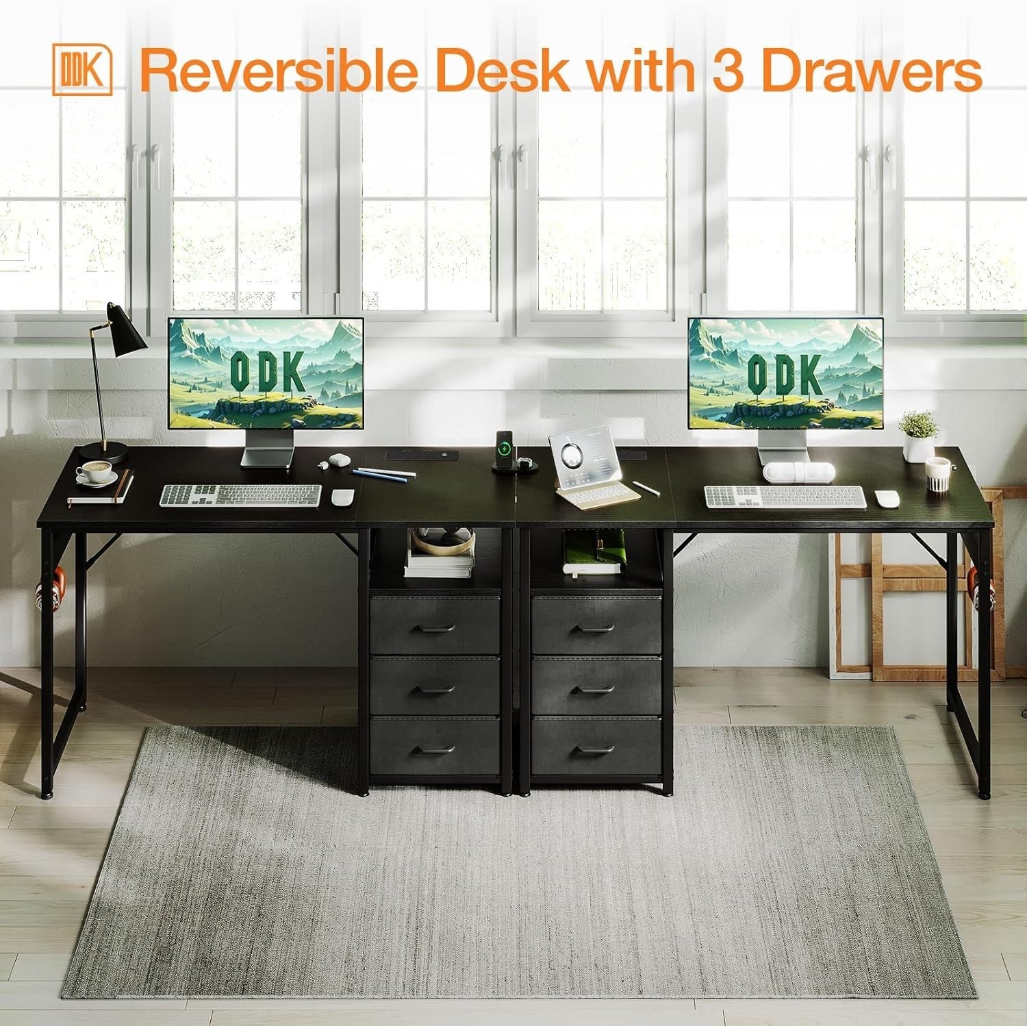 Black 120cm Computer Desk with Drawers, USB Ports & Power Sockets Office Table