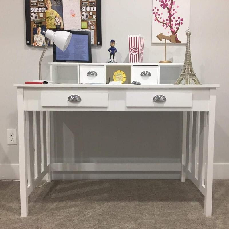 White Computer Desk 4 Drawer Home Office Table Hutch Laptop Workstation