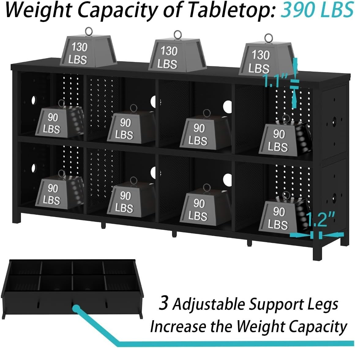 Black 8 Cube Wooden Bookcase Storage Shelf Cabinet Industrial Style 160x34x76cm