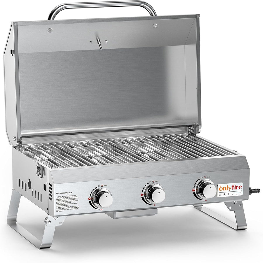 3 Burner Portable Gas BBQ Grill Stainless Steel Tabletop Outdoor Camping Cooker