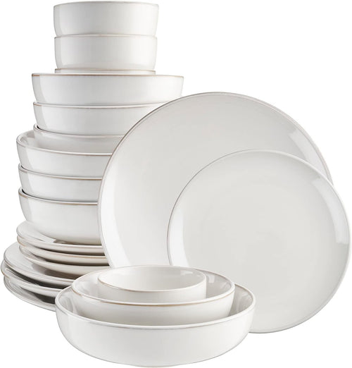 20pc White Stoneware Dinner Set Plates Bowls Microwave Dishwasher Safe
