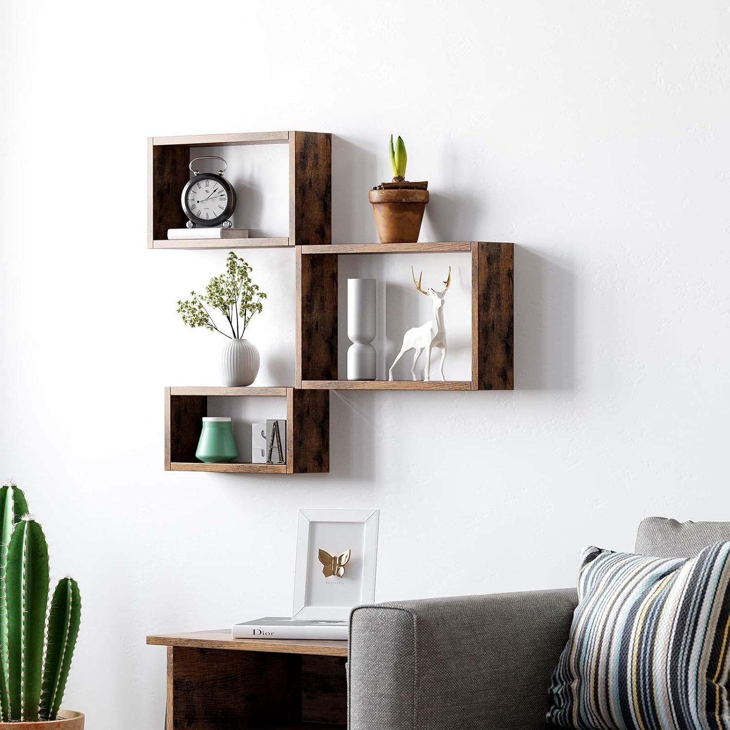 Rustic Wall Shelves Set of 3 Floating Wood Cube Display Storage Units