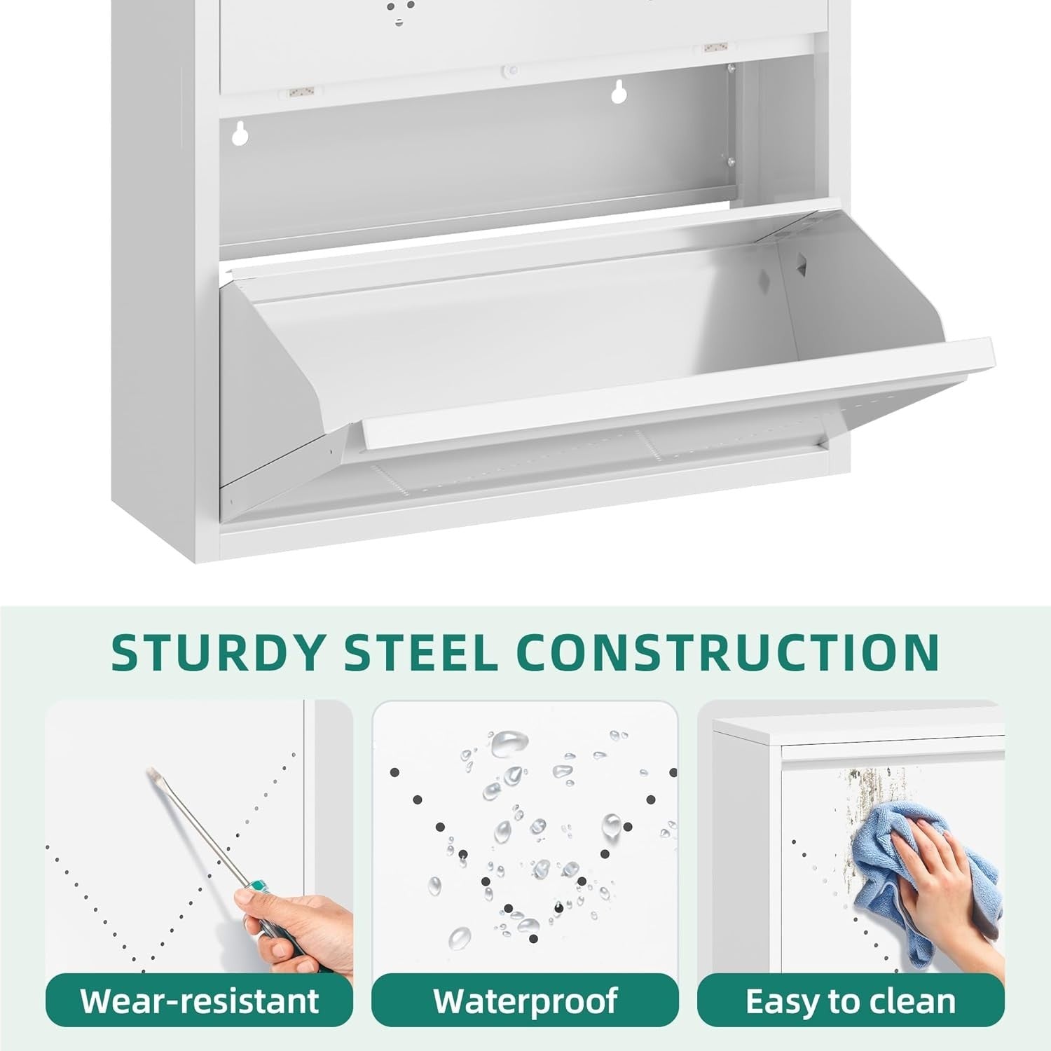Slim Metal Shoe Cabinet 2-Pack with 3 Flip Drawers & Anti-Tip Wall Mount