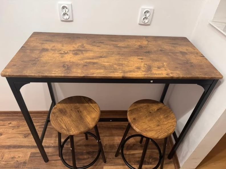 Breakfast Bar Table & 4 Stools Set Industrial Rustic Counter Height Dining