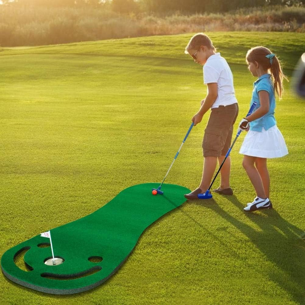 Indoor Golf Putting Mat Training Set Adjustable Putter 3 Balls Cup