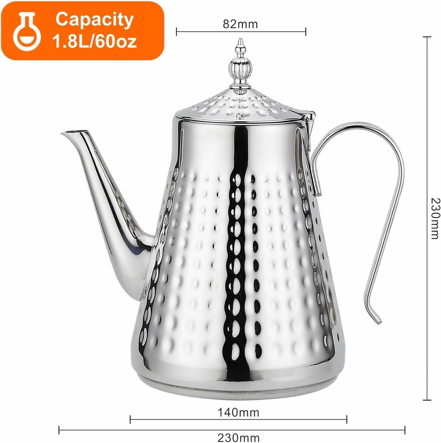 Stainless Steel Teapot 60oz 1.8L Tea Pot w/ Infuser Hammered Finish