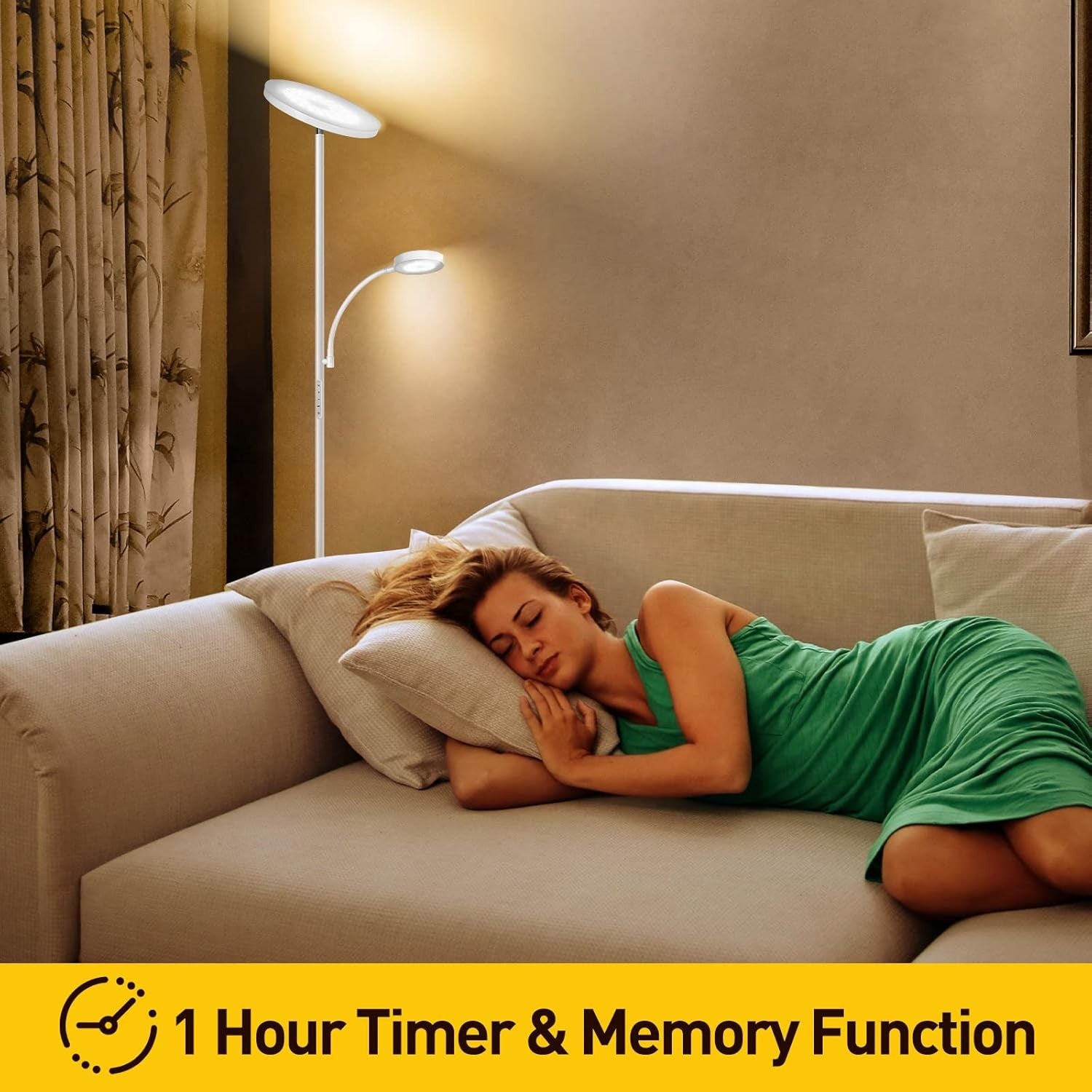 LED Floor Lamp with Reading Light Dimmable Remote Touch Uplighter White