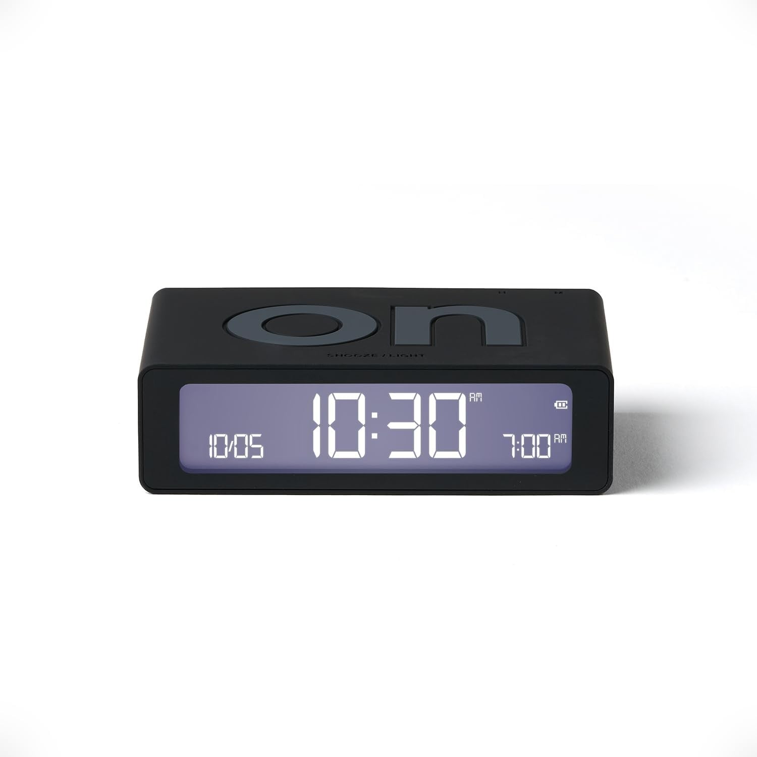 Mini Digital Alarm Clock LED Flip On Off Bedside Rechargeable Black