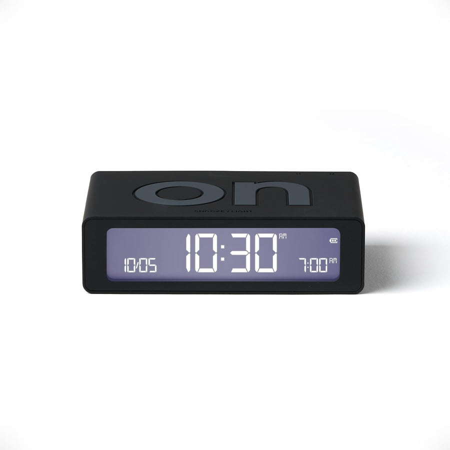 Mini Digital Alarm Clock LED Flip On Off Bedside Rechargeable Black
