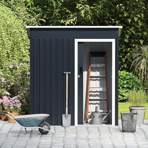 Metal Garden Storage Shed 5.5x3ft Waterproof Outdoor Tool Shed, Lockable Door