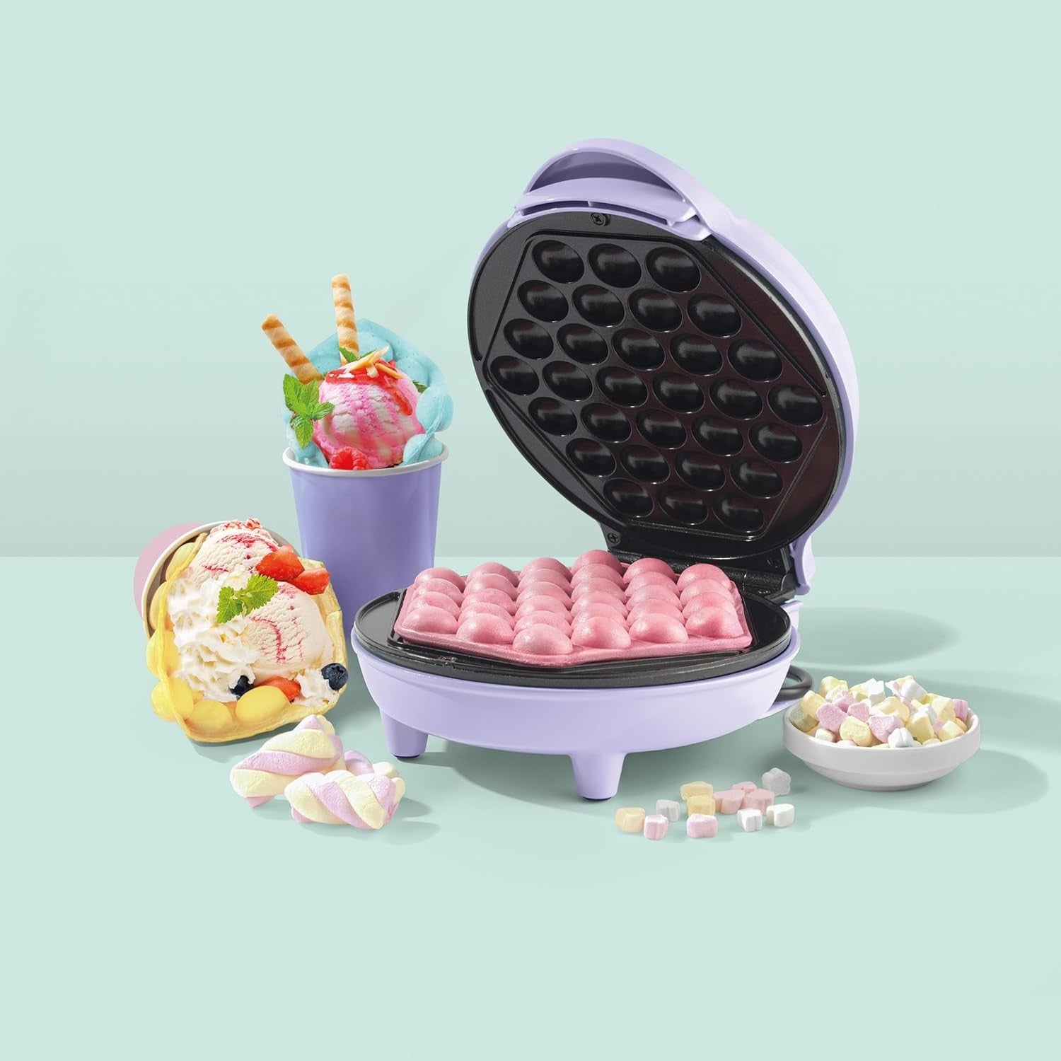 Bubble Waffle Maker Hong Kong Egg Waffle 18cm Non Stick Blue