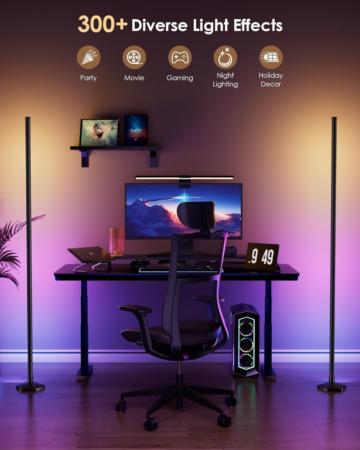 RGB LED Corner Floor Lamp 65in App Remote Music Sync Mood Lighting