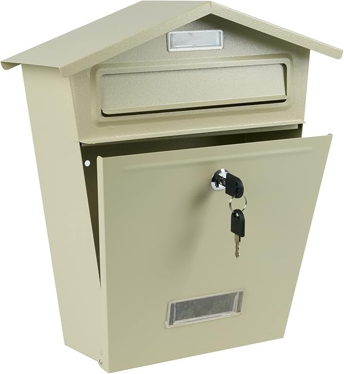 Wall Mounted Lockable Mailbox Beige | Waterproof Steel Post Box | Letter Holder