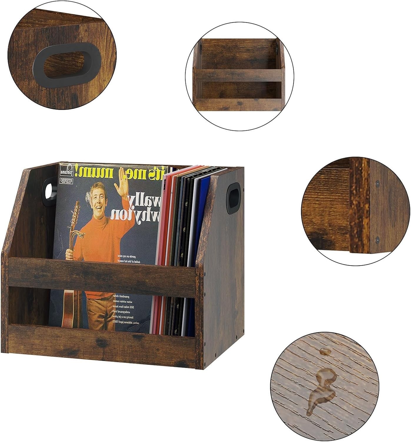 Vinyl Record Storage Crate LP Album Holder Rack Desktop Organizer Brown