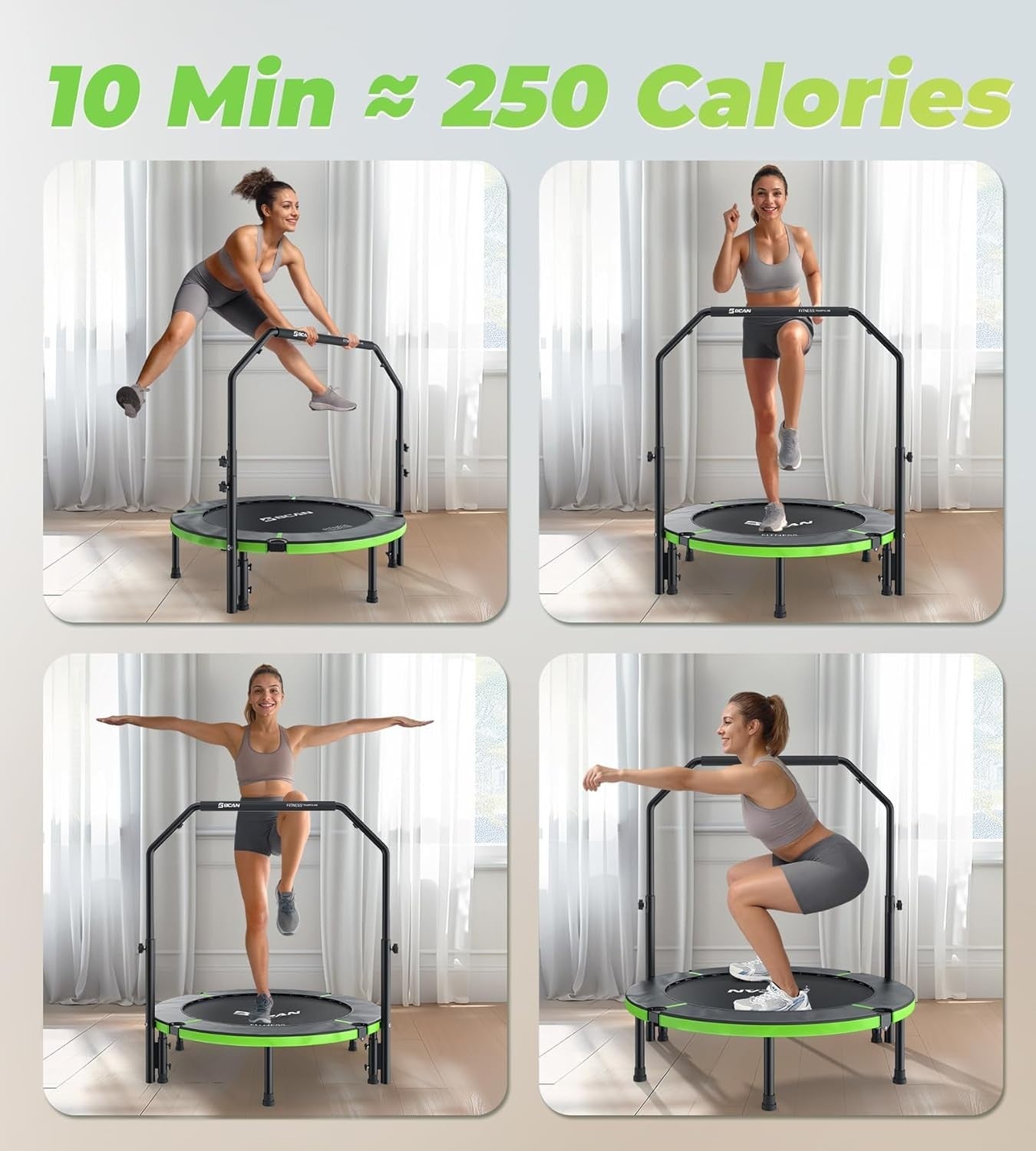 40in Foldable Exercise Rebounder with Adjustable Handle Heavy Duty