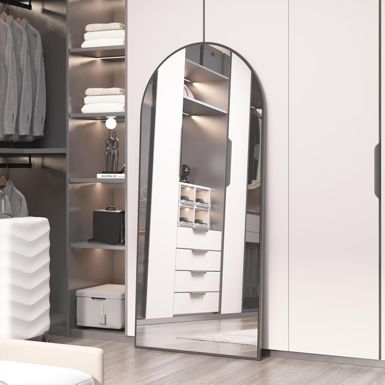 Arch Full Length Mirror 165x60cm Large Standing Wall Leaning Black Frame