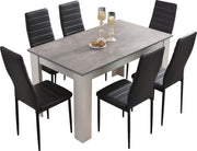 6-Piece PU Leather Dining Set | 140x80cm Modern Kitchen Table + Chairs