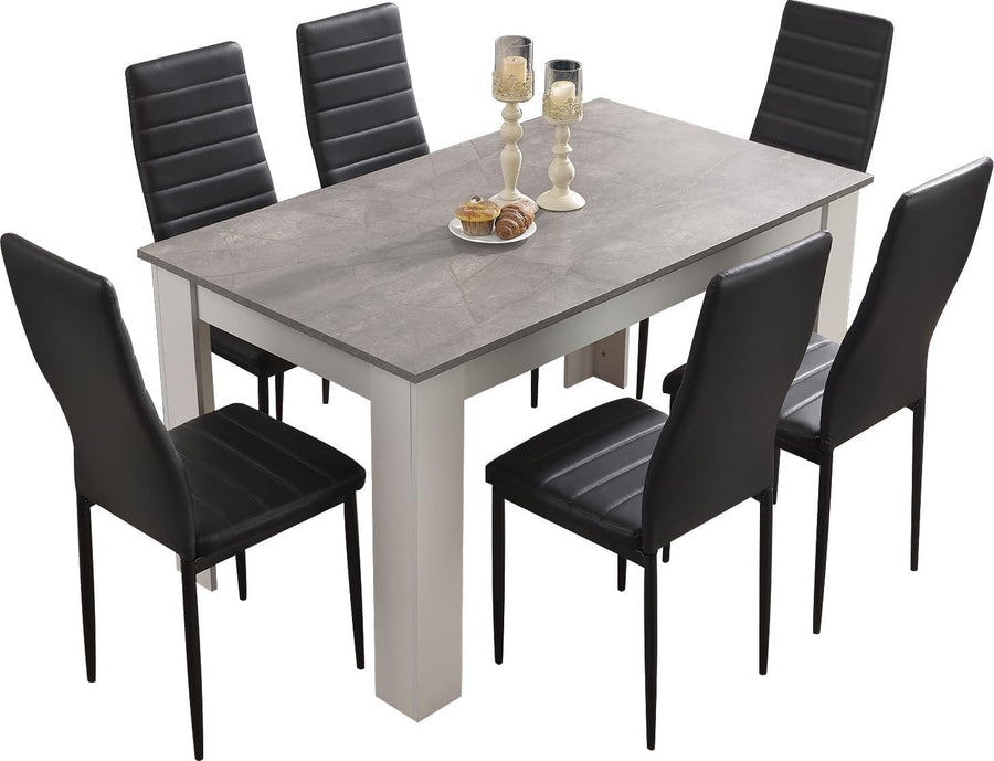 6-Piece PU Leather Dining Set | 140x80cm Modern Kitchen Table + Chairs