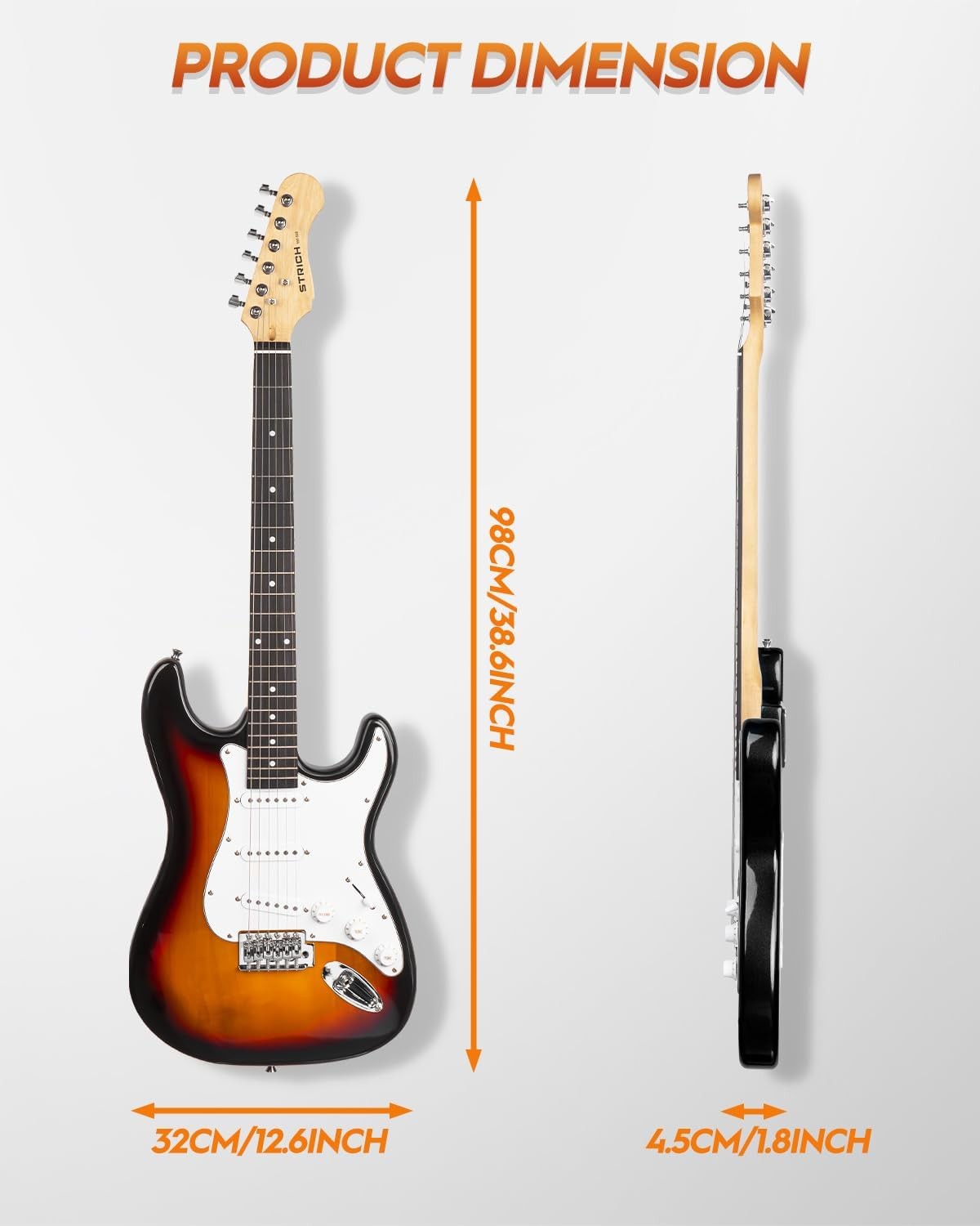 39" Electric Guitar Starter Kit SSS Full Size with 10W Amp Sunburst