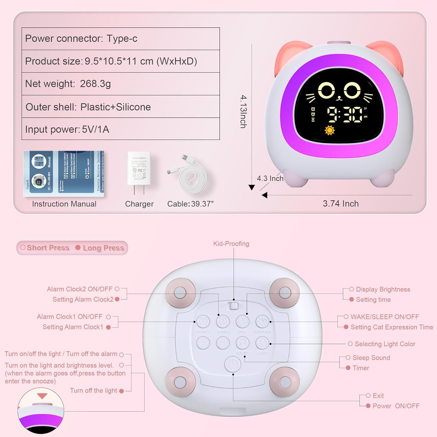 Kids OK to Wake Alarm Clock Sleep Training Night Light Dual Alarm Toddler