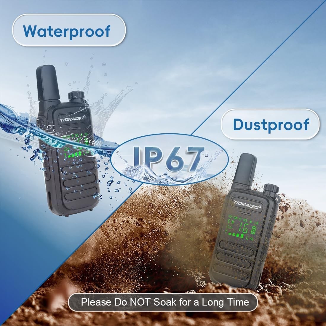IP67 Waterproof Walkie Talkies 10 Pack PMR446 Long Range VOX Radio