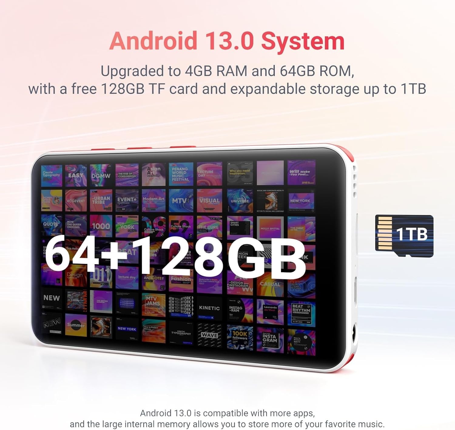 192GB MP3 MP4 Player Android 13 4" Touchscreen Bluetooth WiFi